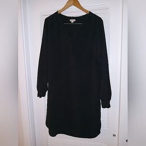 Black V Neck Long Sleeve Dress Size Large Merona Knee Length Business Work